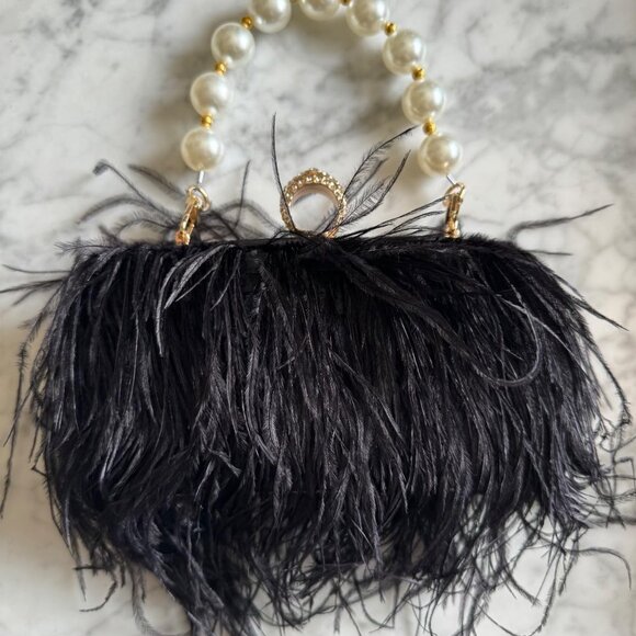 Neiman Marcus Real Natural Ostrich Feather Evening Clutch